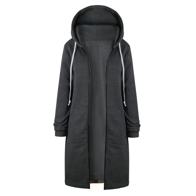 VenusFox Long Coat Casual Loose Zipper Sweatshirt Thick Hoodies Jacket