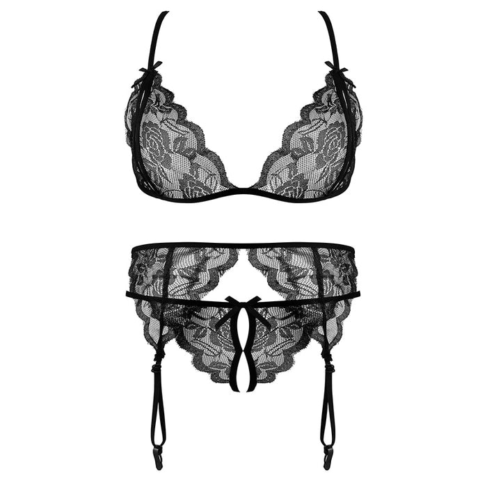 VenusFox Sexy transparent Bra + brief + Tights + Sling Lingerie Set