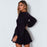 VenusFox V-Neck Ruffle Knitted Lace Up Short Casual Long Sleeve A-Line Sweater Dress