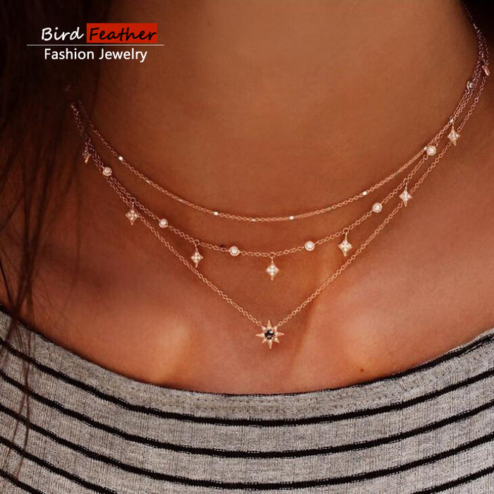 women Fashion Jewelry Short crystal stars Gold color Choker Chain Necklace for