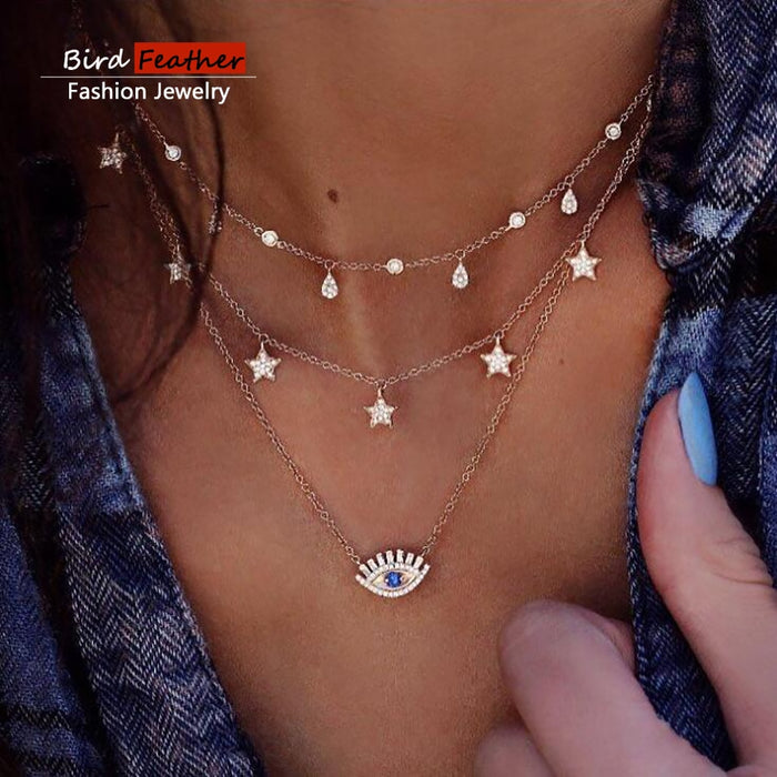 women Fashion Jewelry Short crystal stars Gold color Choker Chain Necklace for