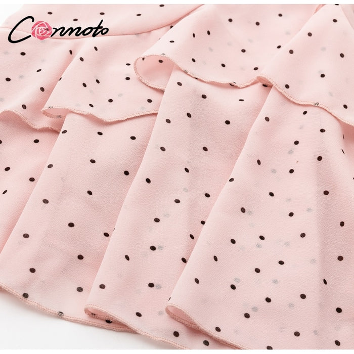 VenusFox Vintage Polka Dot Pink Ruffle Dress