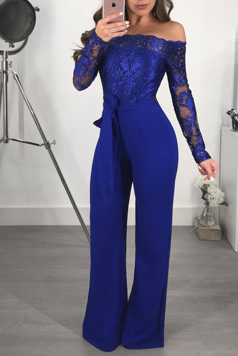 VenusFox Lace Sexy Off Shoulder Patchwork Jumpsuit