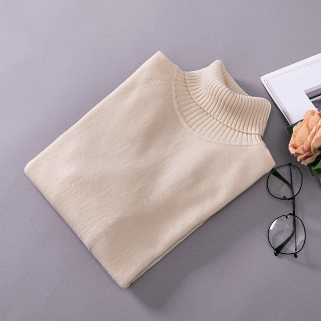 VenusFox Knitted Elastic long-sleeved Turtleneck sweaters