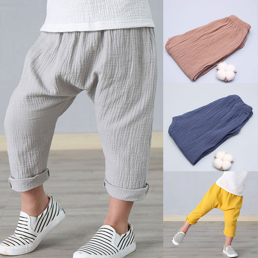 Solid Color Linen Pleated Ankle-length Pants