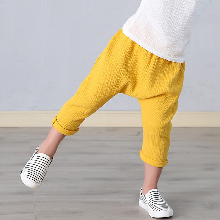 Solid Color Linen Pleated Ankle-length Pants
