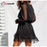 VenusFox Lace Mesh Long Sleeves Black V-Neck Polka Dot Dress