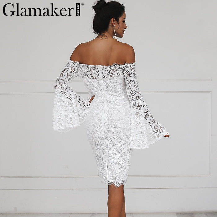 VenusFox Off Shoulder Lace Long Sleeve Bodycon Dress