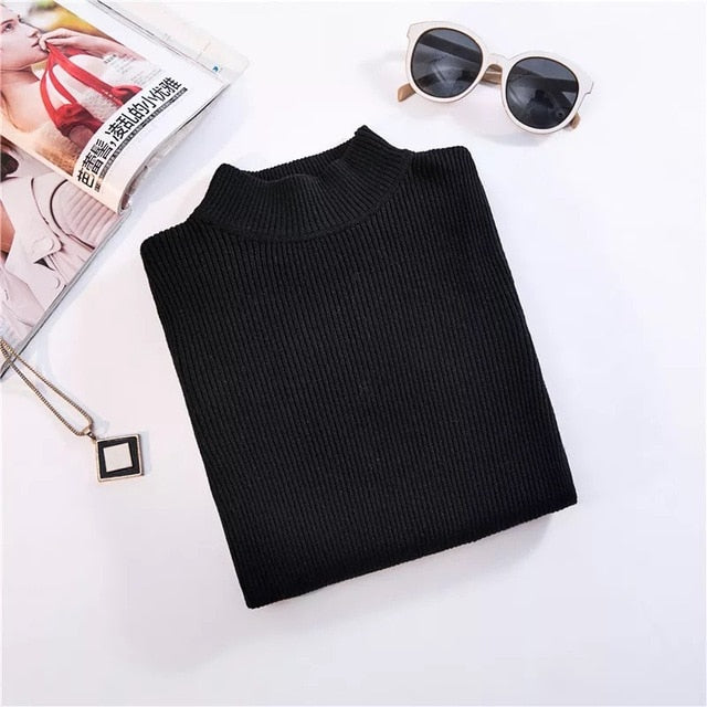 VenusFox Turtleneck long sleeve Slim-fit tight sweater Pullovers Sweaters