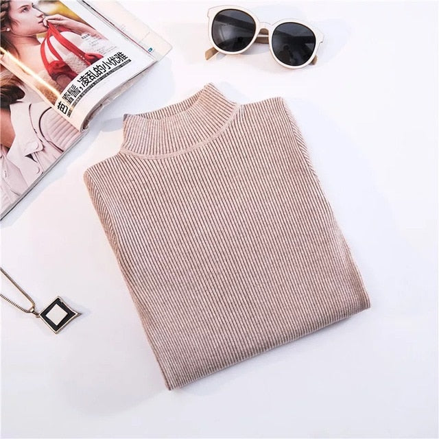 VenusFox Turtleneck long sleeve Slim-fit tight sweater Pullovers Sweaters