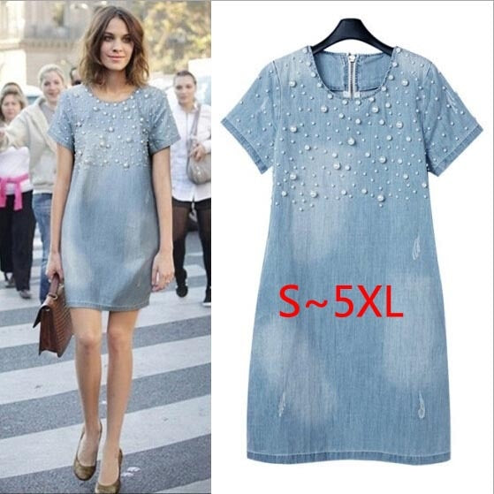 VenusFox casual beaded Denim Summer Dresses