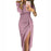 VenusFox Elegant Irregular Split Slash Sexy Party Midi Dress