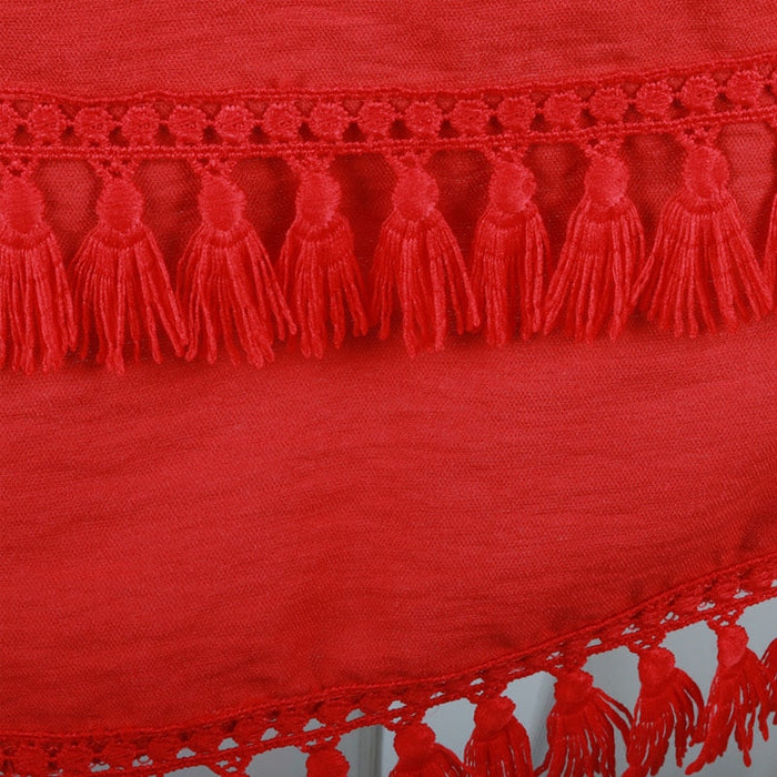 VenusFox linen material Slim tassel daily black pink red white khaki dress