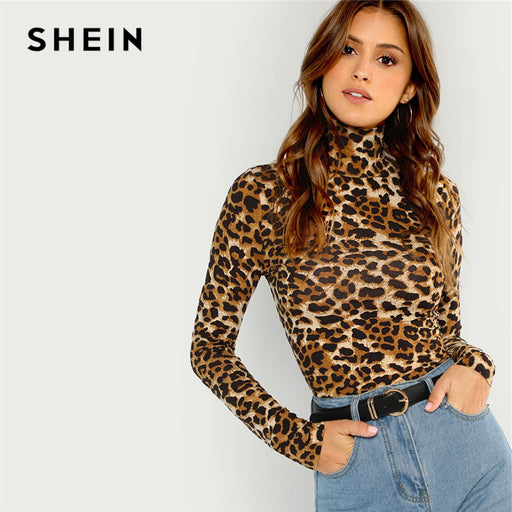 VenusFox Leopard Print Long Sleeve Pullovers Tee