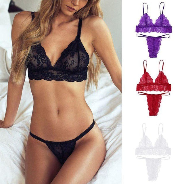 VenusFox Sexy Lace Transparent Bra And Panty Seamless Underwear
