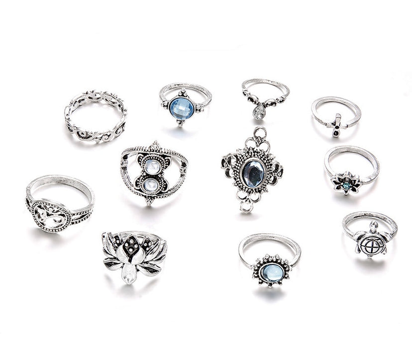 Women   7 Style Vintage Boho Geometric Flower Crystal Knuckle Midi Finger Rings for Ring Set
