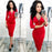 VenusFox Women Fashion Elegant 3/4 Sleeve Business Bodycon Zipper Red Blue Dress