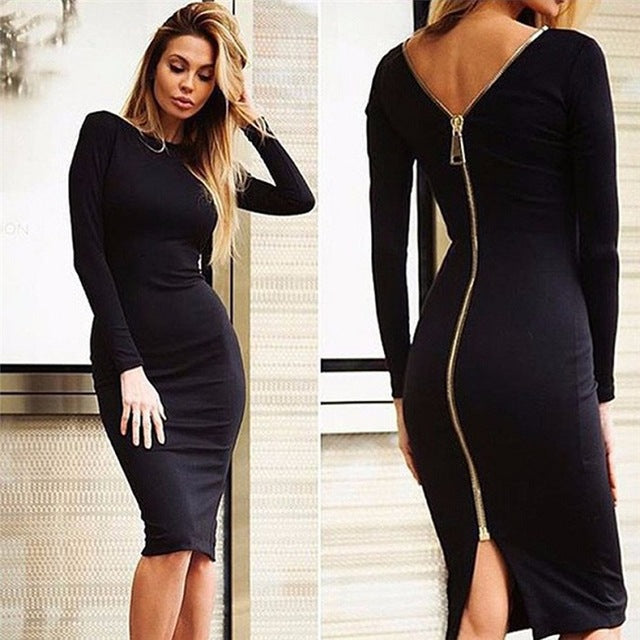 VenusFox Women Knee-Length Sexy Backless Zipper Dresses