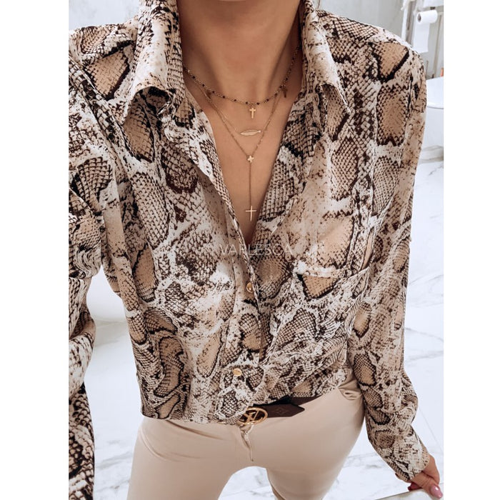 VenusFox Women snake print vintage casual blouse