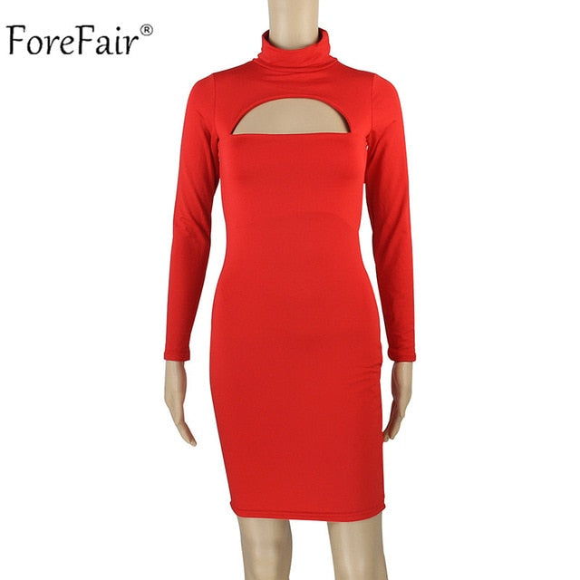 VenusFox Long Sleeve Turtleneck Mini Bodycon Dress