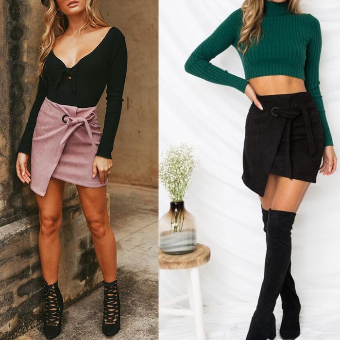 VenusFox sexy high waist split suede skirt