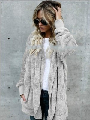 VenusFox Long Cardigan Warm Fur Coat with Pocket