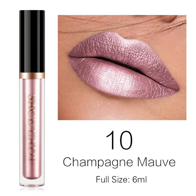 Glitter Lipstick Liquid Makeup Waterproof Metallic Long-lasting Shimmer
