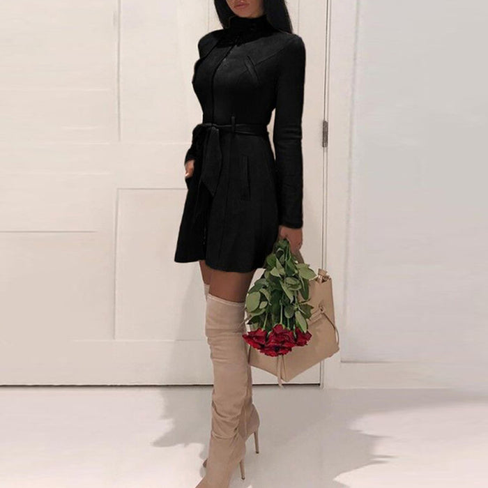 VenusFox Suede Leather Zipper Chic Mini Dress