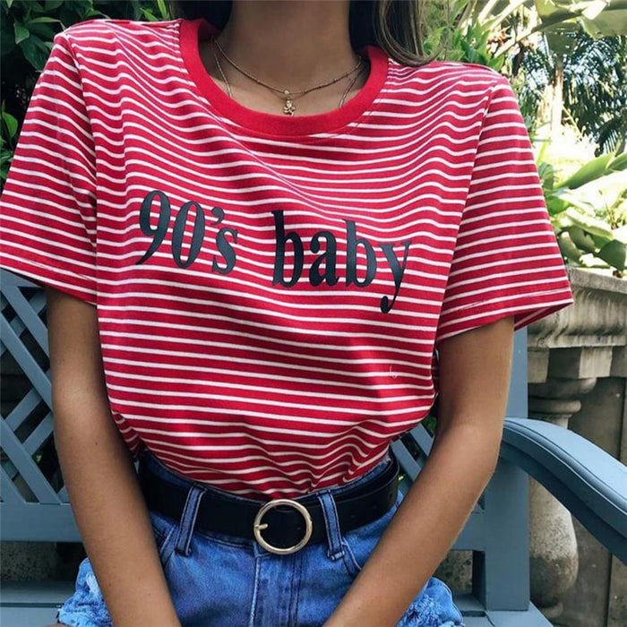 VenusFox Vintage Stripped 90's Baby Printed T Shirt