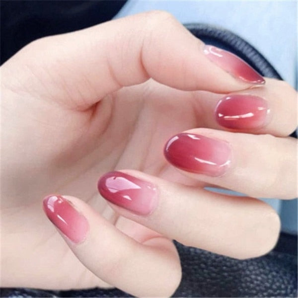 24Pcs Elegant Wine Red Artificial Fake Nails Tips Sticker with Glue