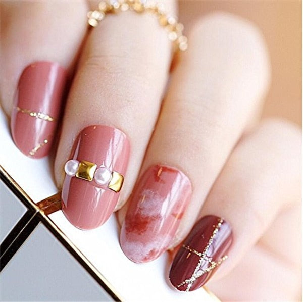 24Pcs Elegant Wine Red Artificial Fake Nails Tips Sticker with Glue