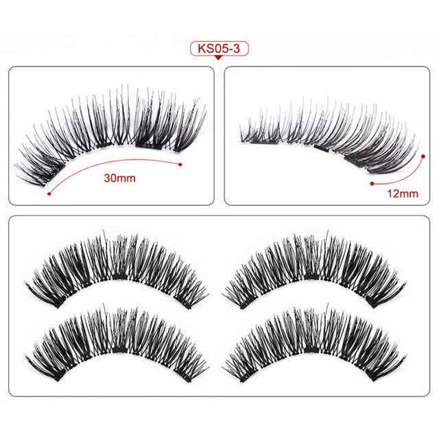 handmade 3D/6D Magnetic natural false eyelashes with 3 magnets