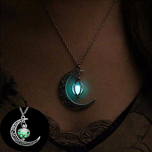 Women Gem Charm Silver Jewelry Moon Glowing Stone Necklace