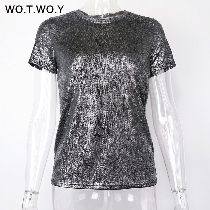 VenusFox Silver Shiny Knitted T Shirts