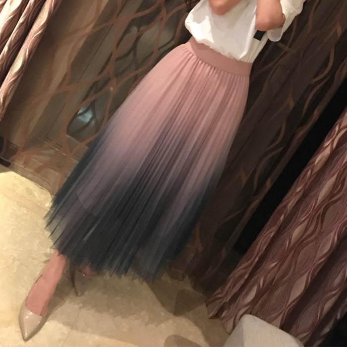 VenusFox Elegant High Waist Long Tulle A-line Midi Skirt