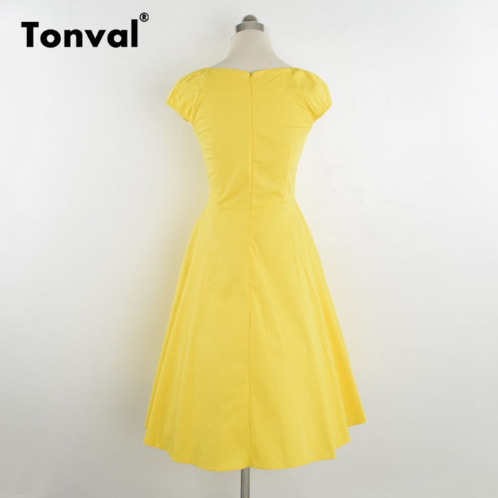 VenusFox Vintage Polka Dot Yellow Dress