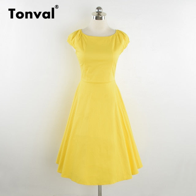 VenusFox Vintage Polka Dot Yellow Dress