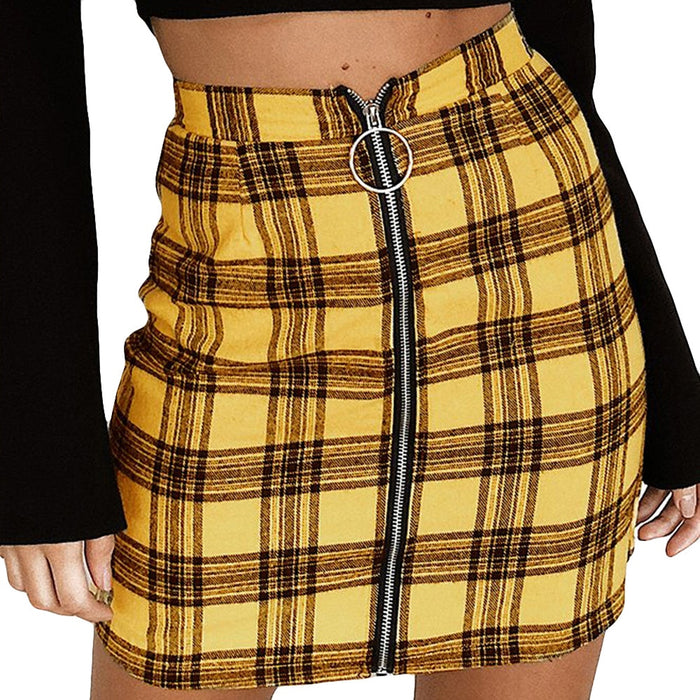 VenusFox Sexy Plaid Zipper Slim High Waist Above Knee Mini Skirt