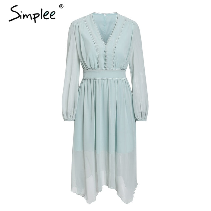 VenusFox Elegant casual Long sleeve mint green dress