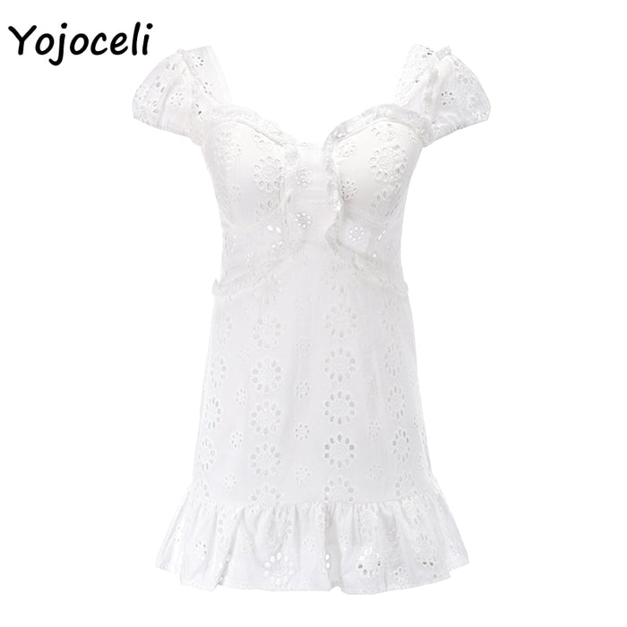 VenusFox Elegant lace floral ruffle dress