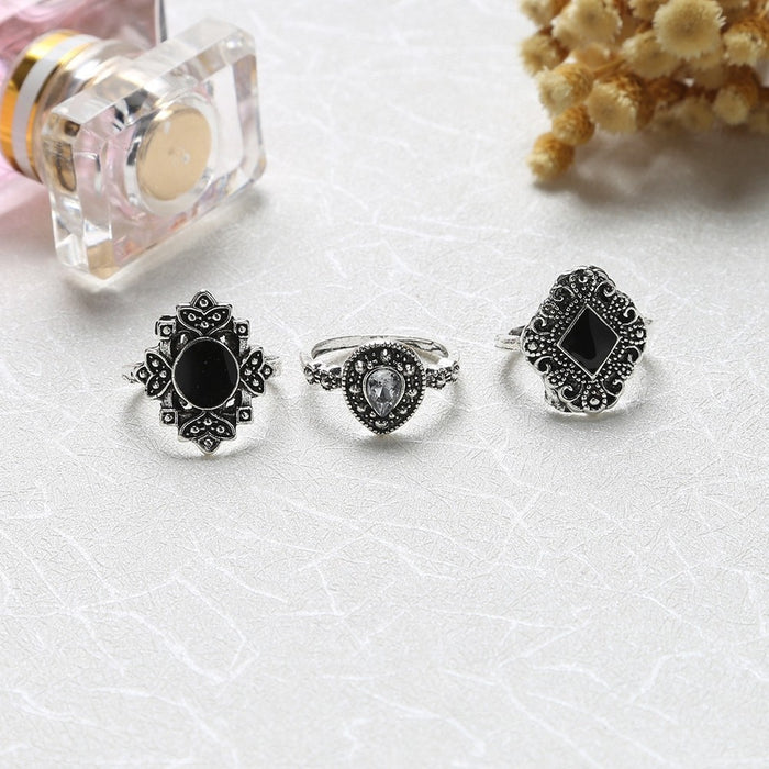 Boho Geometric Flower Crystal Vintage Rings