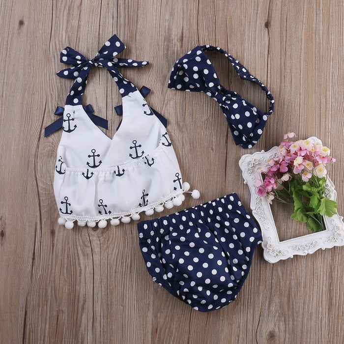 Top+Polka Dot Briefs+Head band 3pcs Fashion Baby Girls Outfits