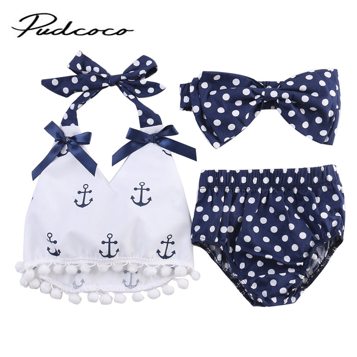 Top+Polka Dot Briefs+Head band 3pcs Fashion Baby Girls Outfits