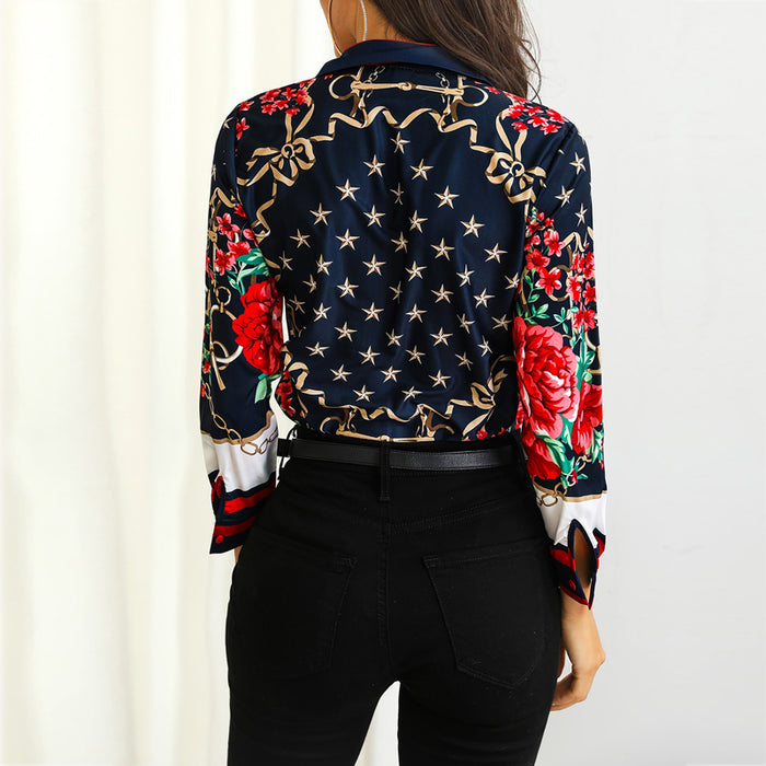 VenusFox Floral & Chains Print Casual Bohemian Shirts