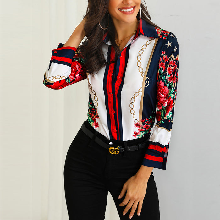 VenusFox Floral & Chains Print Casual Bohemian Shirts