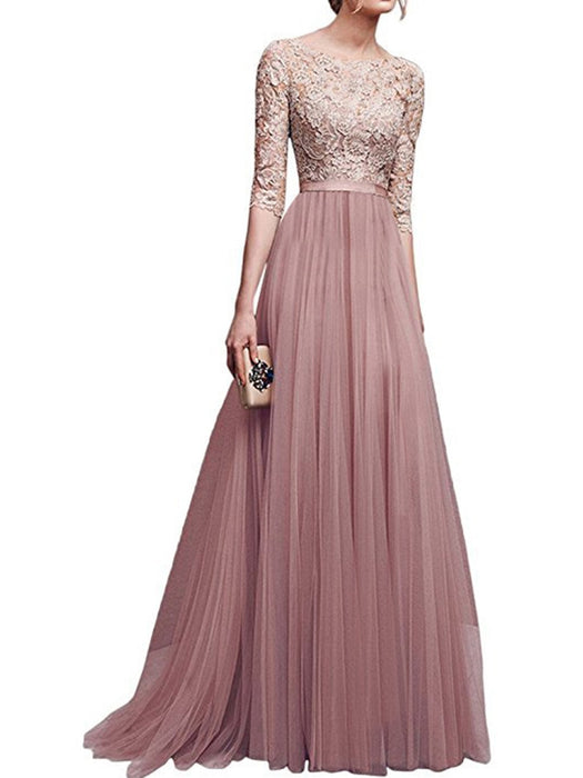 VenusFox Elegant Chiffon Lace Long Dress