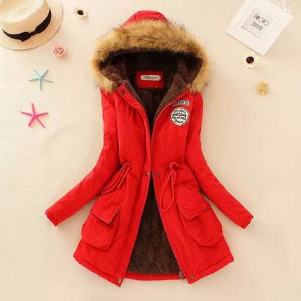VenusFox long warm hooded cotton fur basic jacket plus size