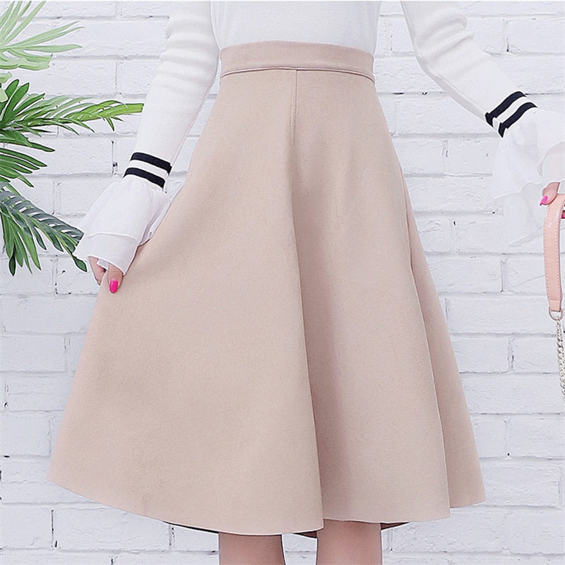 VenusFox Vintage Suede High Waist Midi A Line Skirt