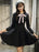 VenusFox Women Solid Color Cute Sweet Long Sleeve Bow Tie A Line Dresses