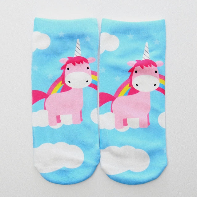 VenusFox Women Trend Cute Aliens Animal Unicorn 3D Print Art Ankle Socks
